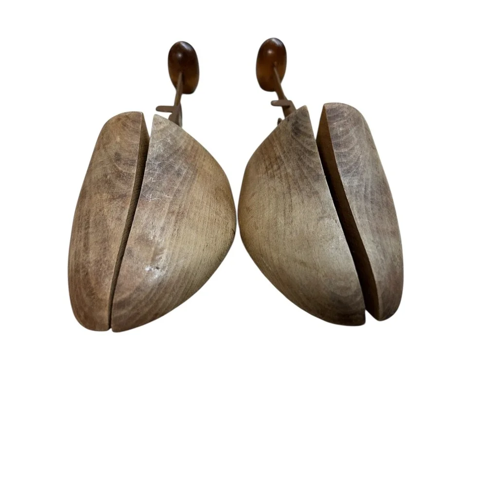 Vintage Wooden‎ Shoe Trees Stretchers Adjustable Metal Hardware Pair
